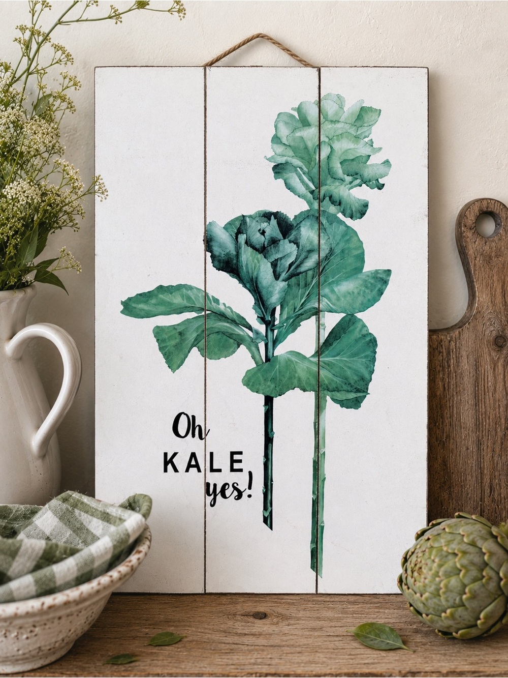 Oh Kale Yes Green Botanical Wall Art Decor Whimsica Rustic Farmhouse Cottagecore